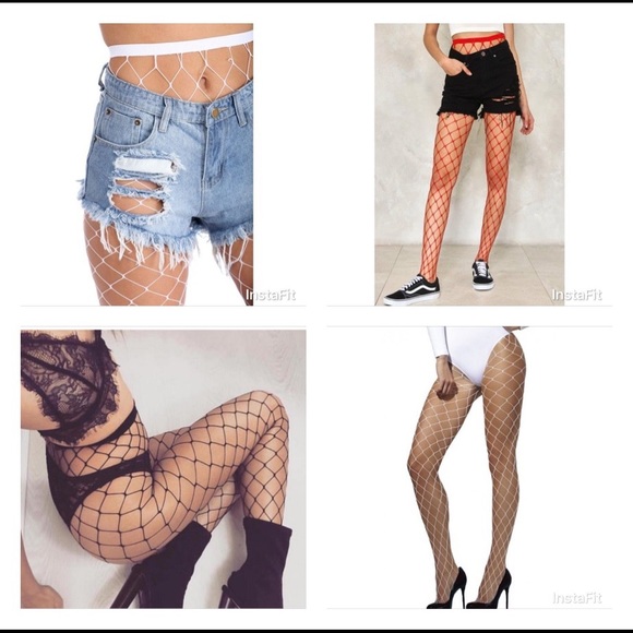 ❄️3 Piece Fishnet Pantyhose Set Black White Red❄️ - Picture 3 of 8